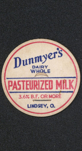 #DC150 - Dunmyer's Dairy Whole Pasteurized Milk Bottle Cap - Lindsey, OH