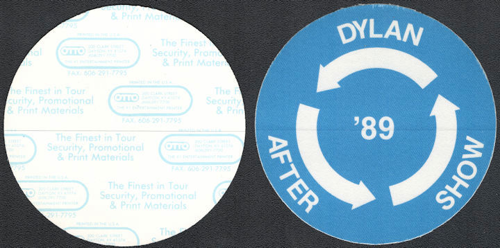 ##MUSICBP0802 - Round Bob Dylan OTTO Cloth After Show Backstage Pass from the 1989 Europe Tour