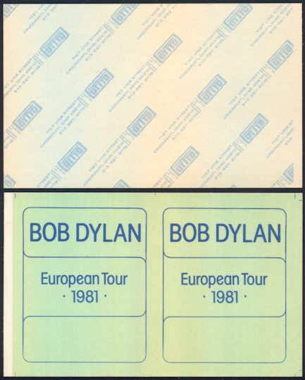 ##MUSICBQ0092 - Super Rare Uncut Bob Dylan OTTO Cloth Backstage Pass Sheet with Two Passes from the 1981 European Tour