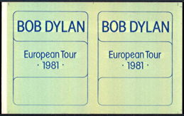 ##MUSICBQ0092 - Super Rare Uncut Bob Dylan OTTO Cloth Backstage Pass Sheet with Two Passes from the 1981 European Tour