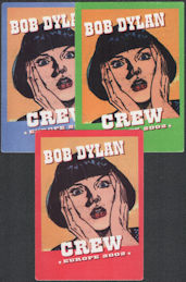 ##MUSICBP1292 - Group of 3 Different Colored Bob Dylan OTTO Cloth Crew Backstage Passes from the Europe 2002 Tour - Surprised Girl