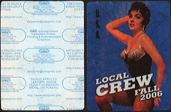 ##MUSICBP0472 - 2006 Bob Dylan OTTO Cloth Local Crew Backstage Pass from the Fall USA Tour - Pinup