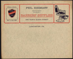 #UPaper086 - Early and Very Rare Eisemann Barber Supply Letterhead