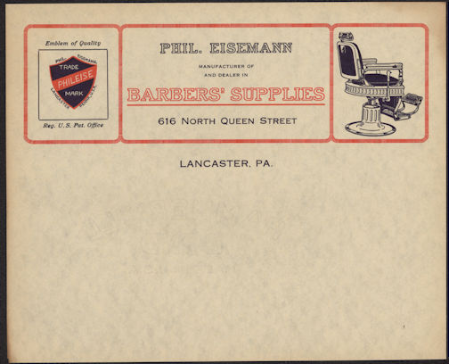 #UPaper086 - Early and Very Rare Eisemann Barber Supply Letterhead