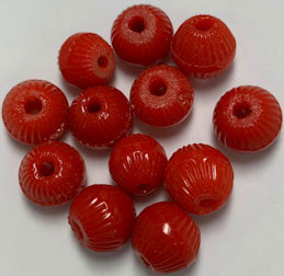 #BEADS0949 - Group of Eight 10mm Very Old Red German Glass Beads