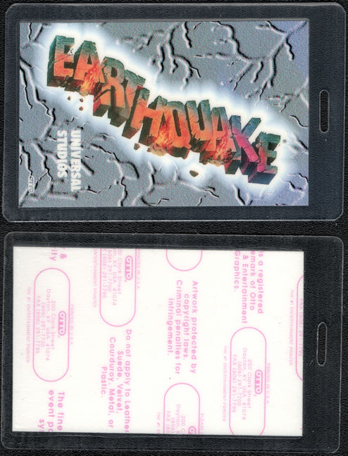 ##MUSICBP1491 - Rare Laminated OTTO Pass for the Defunct Earthquake Ride at Universal Studios Orlando Theme Park