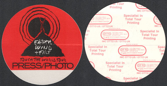 ##MUSICBP0714  - Earth Wind & Fire OTTO Cloth Backstage Press/Photo Pass from the 1988 Touch the World Tour