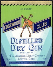 #ZLW167 - Rare Edgewood Club Gin Bottle Label - Horse Pictured