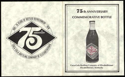 #CC249 - Coca Cola Paper Label Bottle Brochure for the 75th Anniversary of the Elizabethtown Plant 
