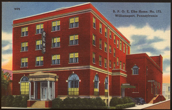 #ZZZ111 - B. P. O. E. Elks Home No. 173 linen postcard - Williamsport, PA