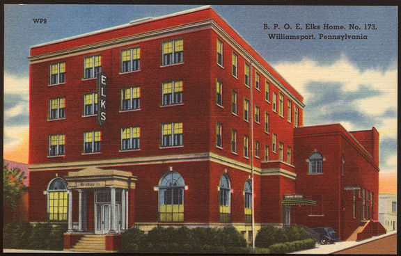 #UPaper111 - B. P. O. E. Elks Home No. 173 linen postcard - Williamsport, PA