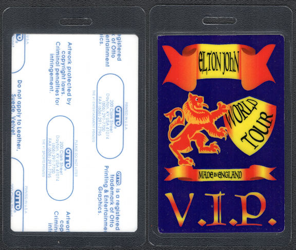##MUSICBP0734 - Elton John OTTO Laminated Backstage VIP Pass from the 1995 Made in England Tour