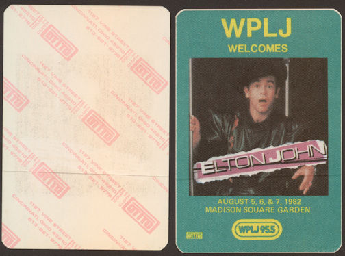 ##MUSICBP0081  - 1982 Elton John at Madison Square Gardens OTTO Backstage Pass - Radio WPLJ