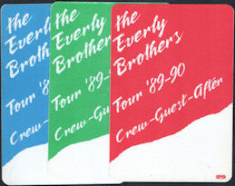 ##MUSICBP0785 - Group of 3 Different Scarce The Everly Brothers OTTO Cloth Backstage Passes from the 1989-90 Tour