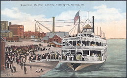 #UPaper140 - Unused Steamboat Postcard - Excursion Steamer Landing Passengers, Quincy, Ill.