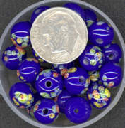 #BEADS0020 - 8mm Cobalt Glass Japanese Millefiori Flower Bead