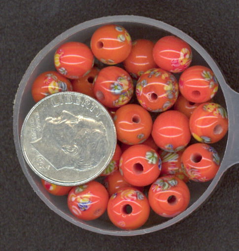 #BEADS0023 - 8mm Orange Glass Japanese Millefiori Flower Bead