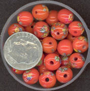 #BEADS0023 - 8mm Orange Glass Japanese Millefiori Flower Bead