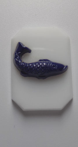 #BEADS0592 - 25mm Blue and White Very Old Czech Glass Cameo with Fish - As low as $1.50 each