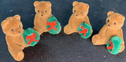 #HH262 -  Group of 4 Flocked Miniature Bears Holding Christmas Wreaths