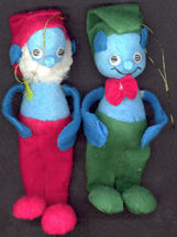 #CH250 - Pair of Google Eyed Bendy Flocked Smurf Christmas Ornaments