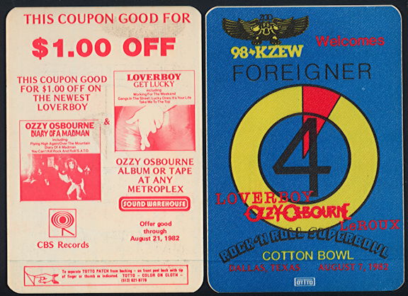 ##MUSICBP0466  - 1982 Cotton Bowl OTTO Backstage Radio Pass for Foreigner, Ozzy, and Loverboy - 98 KZEW