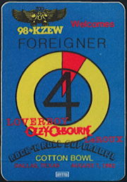 ##MUSICBP0466  - 1982 Cotton Bowl OTTO Backstage Radio Pass for Foreigner, Ozzy, and Loverboy - 98 KZEW