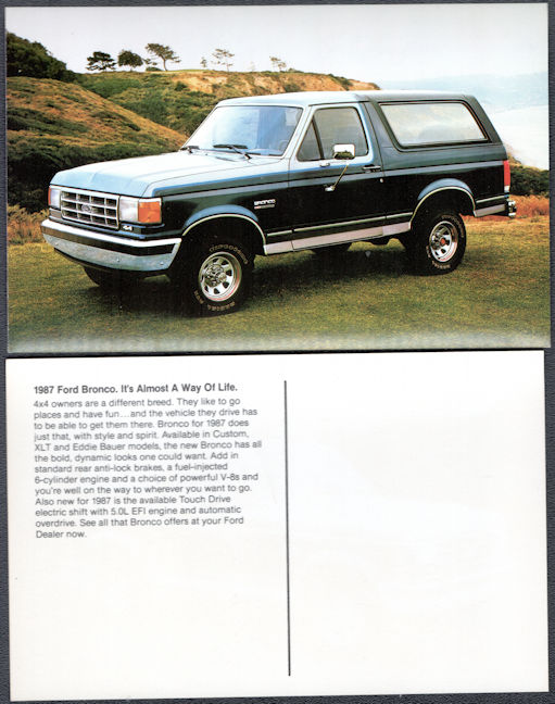 #BGTransport534 - 1987 Ford Dealer Postcard - Ford Bronco