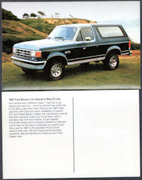 #CA534 - 1987 Ford Dealer Postcard - Ford Bronco