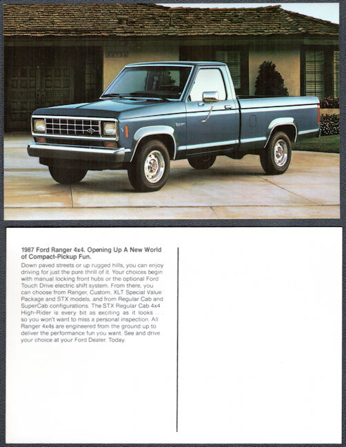 #BGTransport536 - 1987 Ford Dealer Postcard - Ford Ranger 4x4