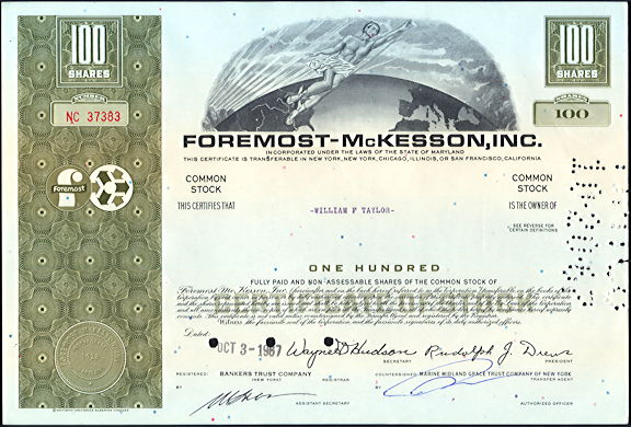 #ZZStock081 - Foremost-McKesson, Inc. Stock Certificate