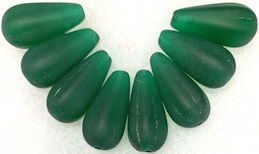#BEADS0989 - Group of 8 Very Large Frosted Emerald Green Glass Pear Shaped Czech Glass Drop Bead