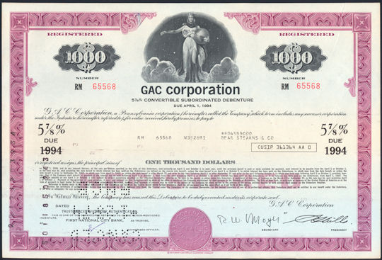 #ZZStock076 - GAC Corporation Subordinate Debenture Certificate - As low as 50¢ each