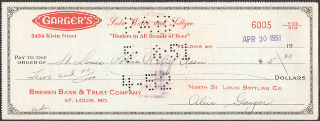#ZZZ012 - Garger Soda Water and Seltzer Company Check