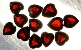 #BEADS0957 - Group of 12 Transparent 9mm Deep Garnet Color Heart Shaped Glass Cabochons