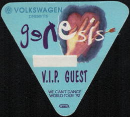 ##MUSICBP0181  - Triangular 1992 Genesis We Can't Dance Tour OTTO Backstage Pass