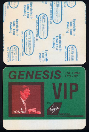 ##MUSICBP0152 - Genesis OTTO Cloth VIP Backstage Pass from 1987 The Final Leg Tour - Ronald Reagan