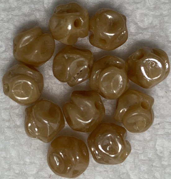 #BEADS0012 - Group of 12 West German Glass Pinch Beads - Tan Fire Polished 6mm
