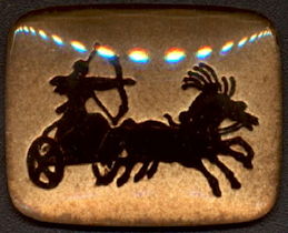 #BEADS0852 - Large 28mm Black and Gold Intaglio Featuring an Archer Shooting from a Moving Chariot