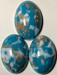 #BEADS0999 - Group of 3 Marbleized Oblong Plastic White and Turquoise 18mm Goldstone Cabochons