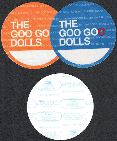 ##MUSICBP0619 - 2 Different Colored Goo Goo Dolls OTTO Cloth Backstage Passes from the 2006 "Let Love In" Tour