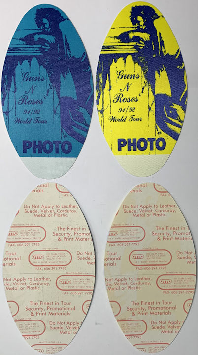 ##MUSICBP0804 - Group of 2 Guns n' Roses OTTO Cloth Photo Backstage Passes from the 1991/92 Use Your Illusion Tour