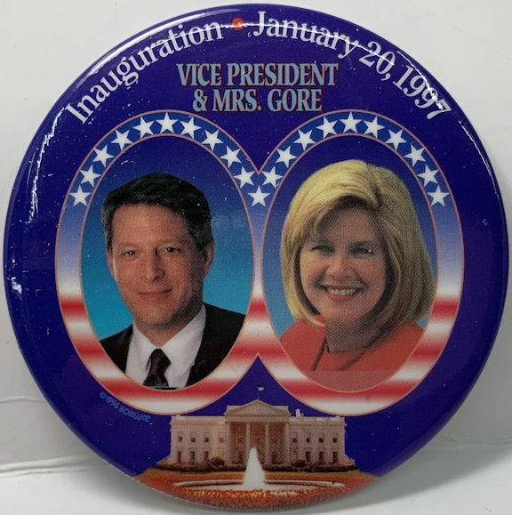 #PL378 - Large Pinback Picturing Al and Tipper Gore at the 1997 Inauguration