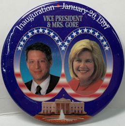 #PL378 - Large Pinback Picturing Al and Tipper Gore at the 1997 Inauguration