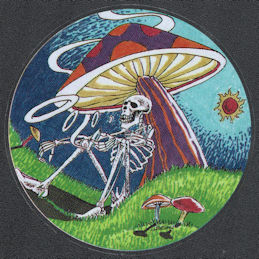 ##MUSICGD2041 - Grateful Dead Car Window Tour Sticker/Decal - Skeleton with a Joint Blowing Smoke Rings Under a Giant Mushroom