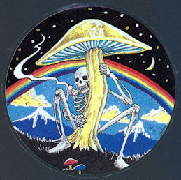 ##MUSICGD2001 - Grateful Dead Car Window Tour Sticker/Decal - Skeleton Smoking a Joint under a Mushroom with Rainbow