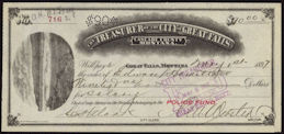 #ZZZ097 - 1890s Treasurer of City of Great Falls Montana Police Fund Check