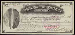 #UPaper097 - 1890s Treasurer of City of Great Falls Montana Police Fund Check