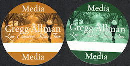 ##MUSICBP0095  - Pair of Two Different Colored Gregg Allman OTTO Media Backstage Pass from the Low Country Blues Tour