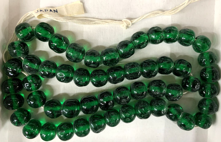 #BEADS1044 - Group of 50 8mm Japanese Transparent Dimpled Green Glass Beads